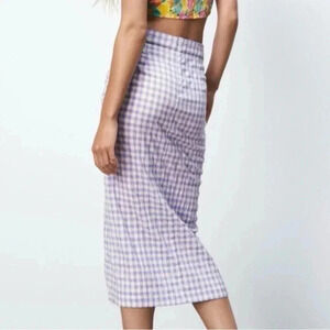 NWT Zara Plaid  Gingham Pastel Twist Front Skirt